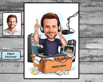 Best Dj Gift, Radio Host Gift, Radio Presenter Gift, Custom Dj Portrait, Custom Dj Gifts For Men, Radio Broadcaster, Dj Birthday Gift idea