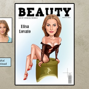 Customized Caricature Beauty Magazine Cover , Beautiful Girl Personalized Cartoon, Gift for Girlfriend, Gift for Wife, Birthday Gift