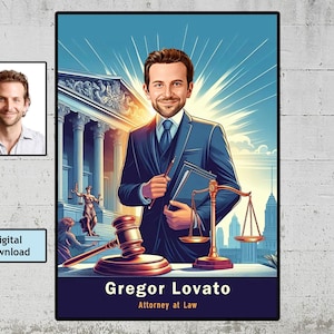 Lawyer Gift For Male, Advocate Gift Personalized Caricature From Photo, Custom Super Cartoon Gift for Attorney, Different and Special Gift