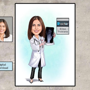 Custom Radiologist Woman Doctor Caricature, Radiology Specialist Portrait, Caricature from Photo,ultrasound Digital Portrait Gift, Download
