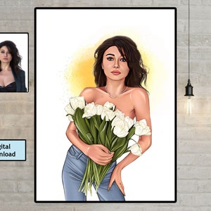 Florales Design Portrait vom Foto, Social Media Profil, Blumendesign personalisiertes Portrait vom Foto, Cartoon Logo, digitaler Download