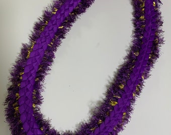 Purple Christina Style Yarn and Ribbon Lei