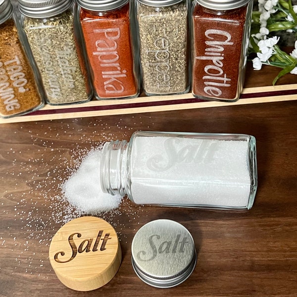 Custom Spice Jars, Engraved Glass Jars, Spice Organization, Personalized Etch Seasoning Jars, Set of 2, Set of 5, Wedding Gift,