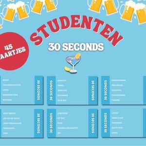 Juego de beber para estudiantes | Estudiantes 30 segundos | Edición para estudiantes | 45 Entradas | Versión holandesa