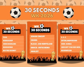 WK 2026 Spel | 30 Seconds Voetbal Editie | Partyspel WK | Digitale Download | Voetbal Quiz | Oranje Feest Activiteit | Printbaar Spel
