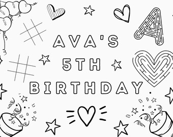 Hearts & Stars Theme Custom Coloring Pages/ Placemats (3 pages)