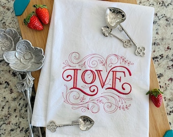 Thee handdoek- Liefde- Machine Borduurwerk-katoenen zak-Valentijnsdag