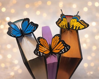 Segnalibri pieghevoli a forma di farfalla – Finitura glitterata – Farfalla monarca, farfalla morpho e farfalla coda di rondine – Regalo per amanti dei libri