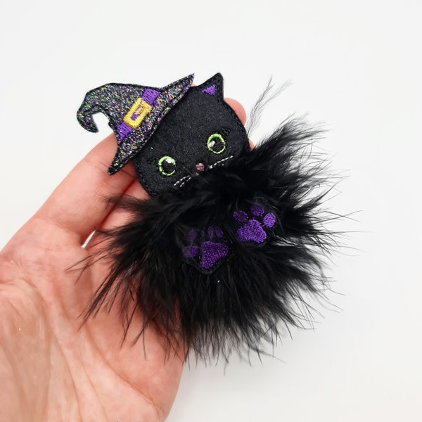 Witches Cat with Hat Fur Baby | Halloween | For Hair Bows and Crafts | Digital Embroidery File | ITH