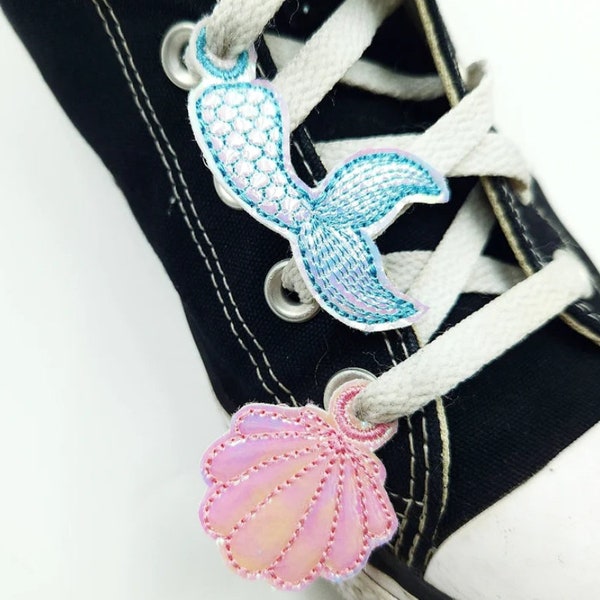 Mermaid shoe charms for decorating shoes and trainers| can also be used as a feltie | Digital Embroidery File | ITH | Instant download