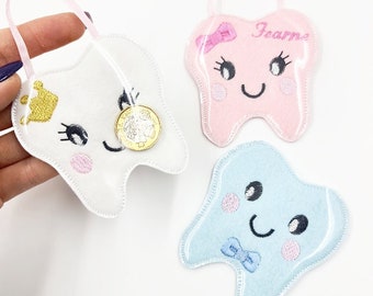 Tooth Fairy Coin Pouch - 3 styles of tooth pouch. Digital embroidery file. Instant download