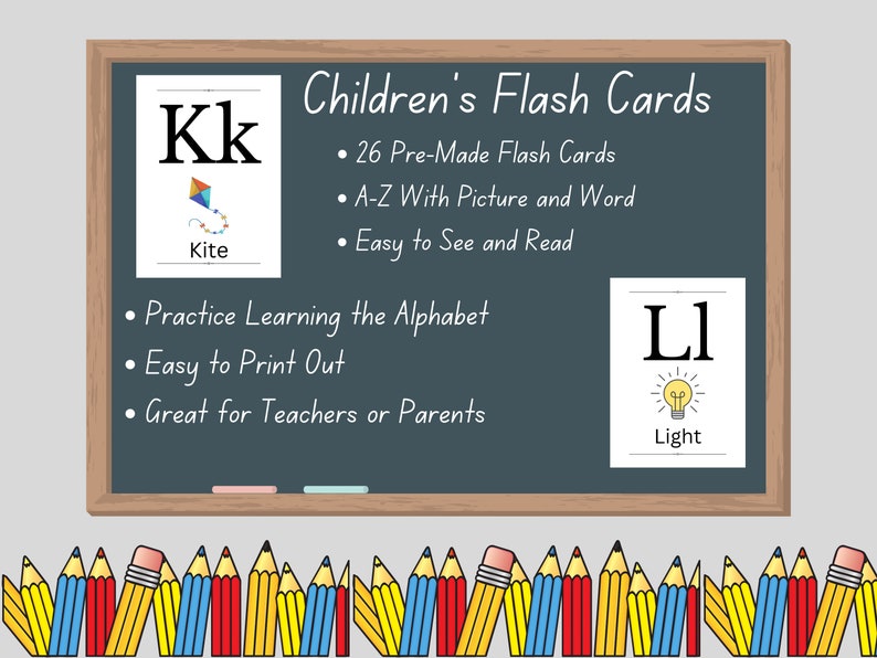 Children's Letter Flash Cards / Alphabet Learning Cards / Etsy