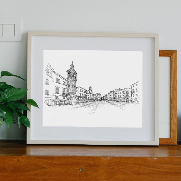 Piazza Tre Martiri Rimini Art Print Rimini Wall Art Rimini Wall Decor Émilie Romagne Wall Art Italie Voyage Cadeau Tempietto Rimini Dessiné à la main