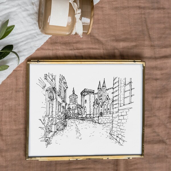 Palais Des Papes Avignon Art Print Avignon Wall Art Avignon Wall Decor Provence Wall Art France Travel Gift Avignon Hand Drawn Ink Sketch