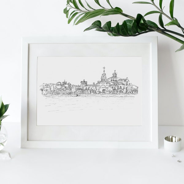 Ermita del Rocio Huelva Art Print Huelva Wall Art Huelva Wall Decor Andalucía Wall Art Spain Travel Gift Huelva Hand Drawn Ink Sketch