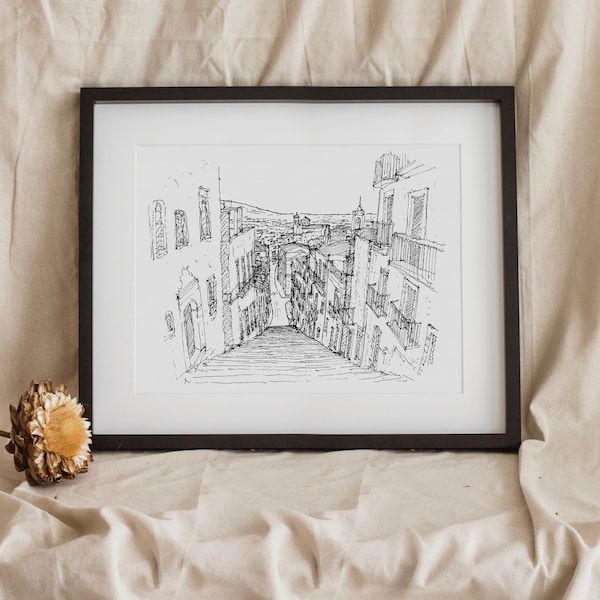 Caltagirone Art Print Caltagirone Wall Art Caltagirone Wall Decor Sicily Wall Art Italy Gift Scalinata Caltagirone Hand Drawn Ink Sketch