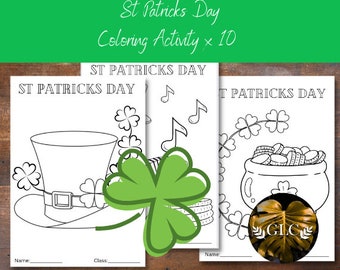 St Patricks Day  10 x Coloring Activity, St. Patty's Day Coloring Pages for Kids, Coloring Sheets, St. Patricks Kids Activities, Party Games