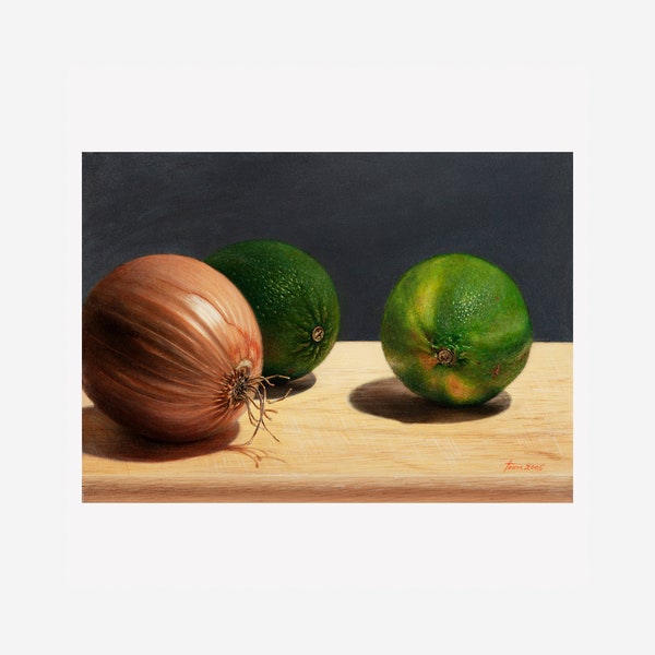 Onion and Limes, Still-life, Digital Download, Wall Art