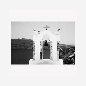 Santorini Church Bell, Greek, Island, Digital Download, Wall Art, 2:3 Ratio, Black and White