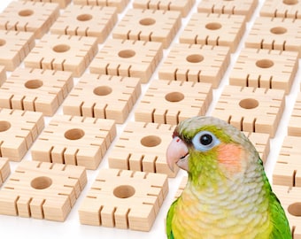 Bird Toy Parts | Wood blocks with grooves | Pine | Set of 50 | 1 cm thick