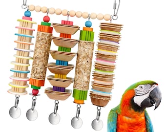 Jangly Wall of Toys™ | Refillable parrot toy set with palm shredders & wood blocks | Extra-Large