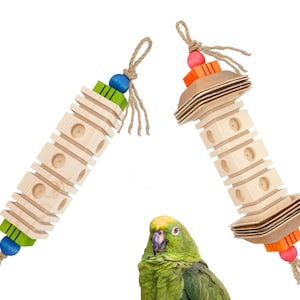 Wood Bird Toys: Pine Blocks with Palm Frond - Foraging Chew Toys (Set of Two)