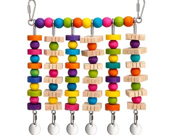 Jangly Wall of Toys™ | Refillable parrot toy set with wood beads & blocks | Small-Medium