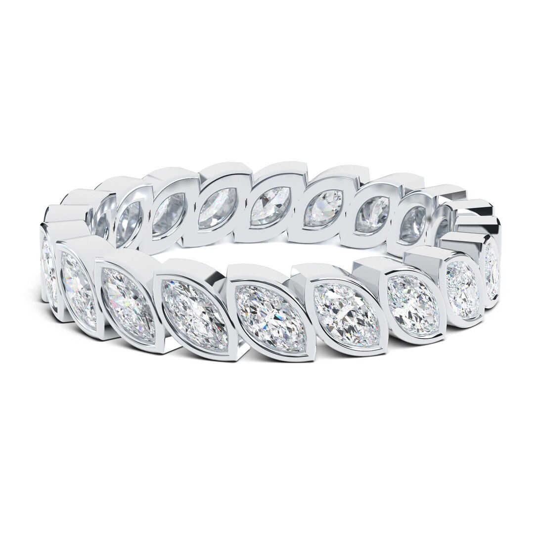 Marquise Cut Lab Grown Diamond Bezel Set Full Eternity Bands Wedding ...