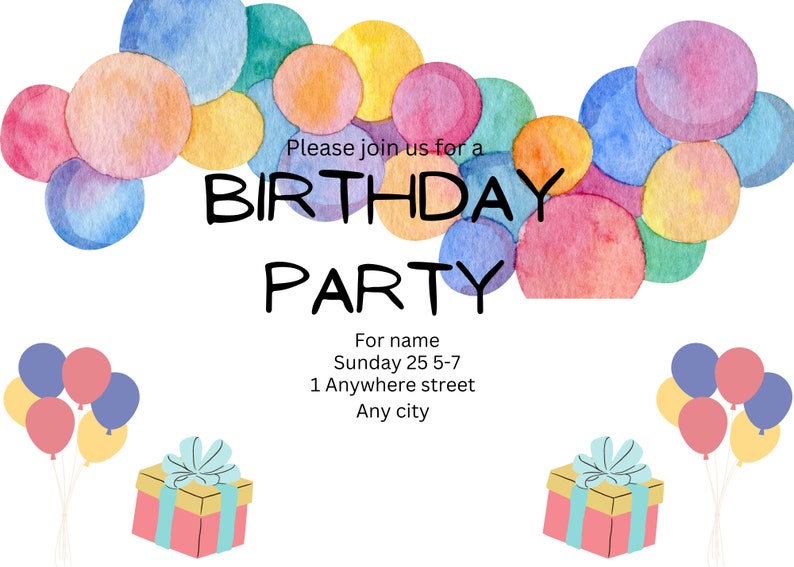 Printable Birthday Party Invitation, Editable Etsy
