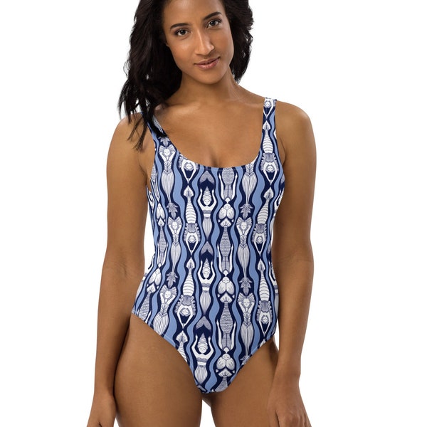 Mermaid Print One-Piece Swimsuit / blue swimwear for mermaid fan / mermaid swimsuit