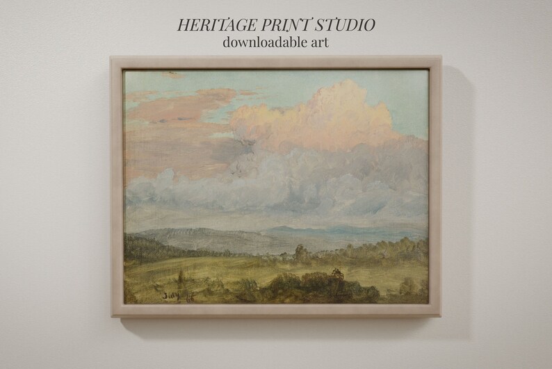 Cloudy Sunrise Landscape Vintage Art Print Antique Wall Etsy