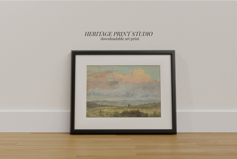 Cloudy Sunrise Landscape Vintage Art Print Antique Wall Etsy