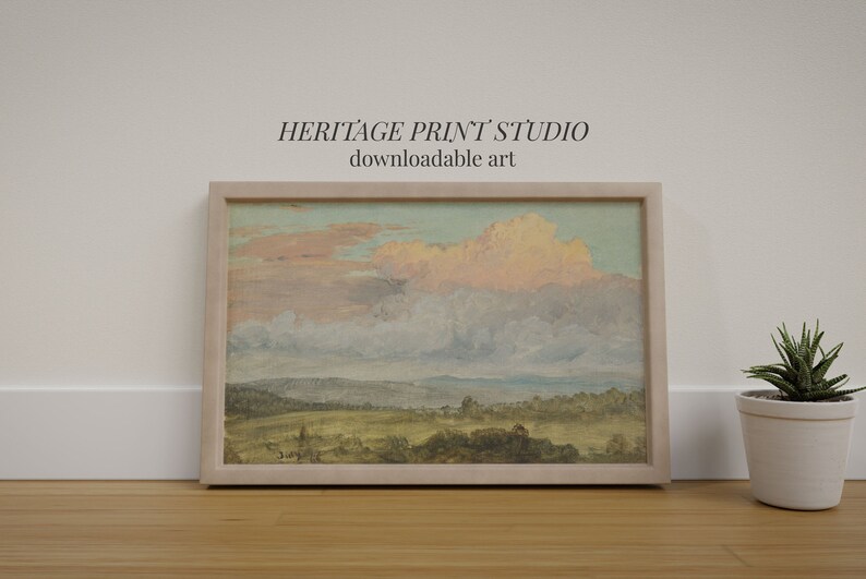 Cloudy Sunrise Landscape Vintage Art Print Antique Wall Etsy