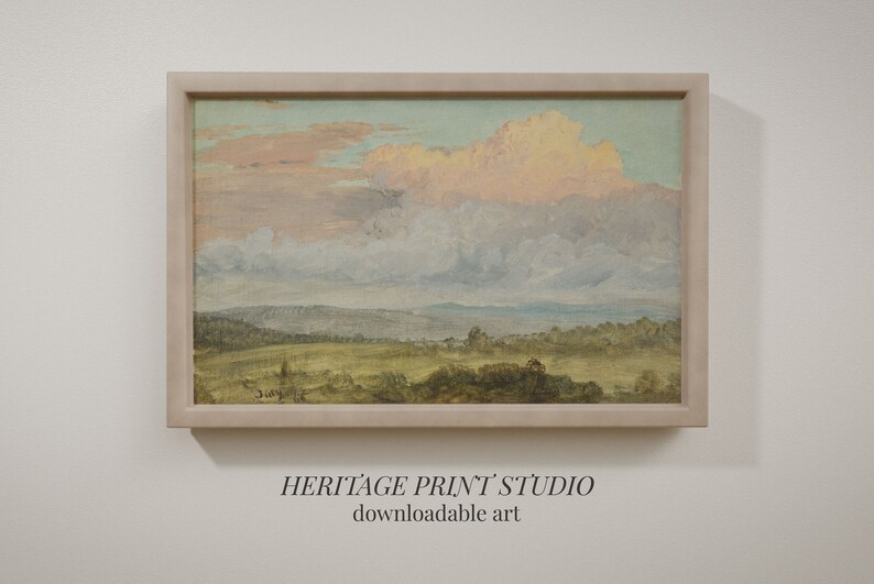 Cloudy Sunrise Landscape Vintage Art Print Antique Wall Etsy