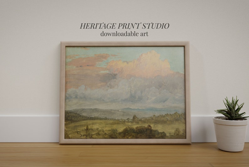 Cloudy Sunrise Landscape Vintage Art Print Antique Wall Etsy
