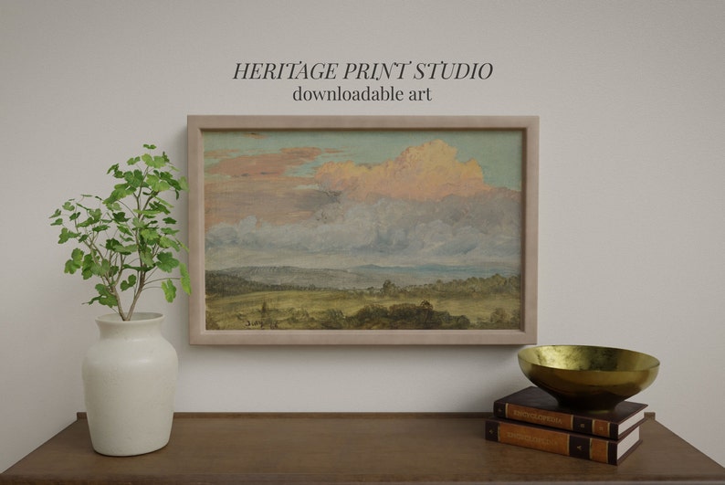 Cloudy Sunrise Landscape Vintage Art Print Antique Wall Etsy