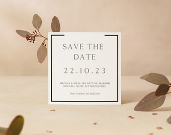 Customisable Save the date| Black and white Save the date| Save the date|Square wedding invite| Wedding stationery| Digital download|Canva
