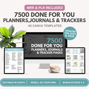 7500 Done For You PLR MRR Digital Products Bundle Planners | 2025 2026 Digital Printable Planners, Journals, Trackers, PLR digital products