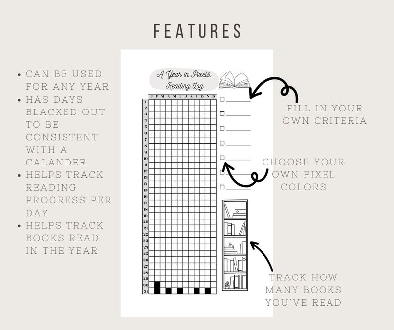 Pixel Reading Pixel Reading Tracker: 6 Colors, 3 Sizes (digital Download PDF) - Etsy