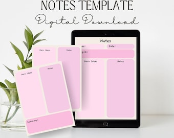 Notes Template for Students | Digital Download | Cornell Notes | Aesthetic Notes | Good Notes Download | Printable Blank Notes Template