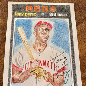 Original Drawing 1971 Topps Tony Perez Cincinnati Reds Baseball Card Art Sketching Drawing