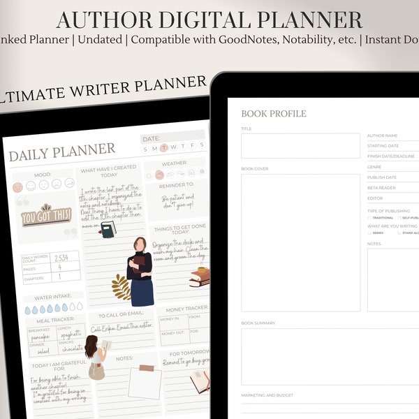 Author Planner | Novel Writing | Writers Planner | Digital Planner for GoodNotes, Notability etc. | Book Planning Workbook and Organiser