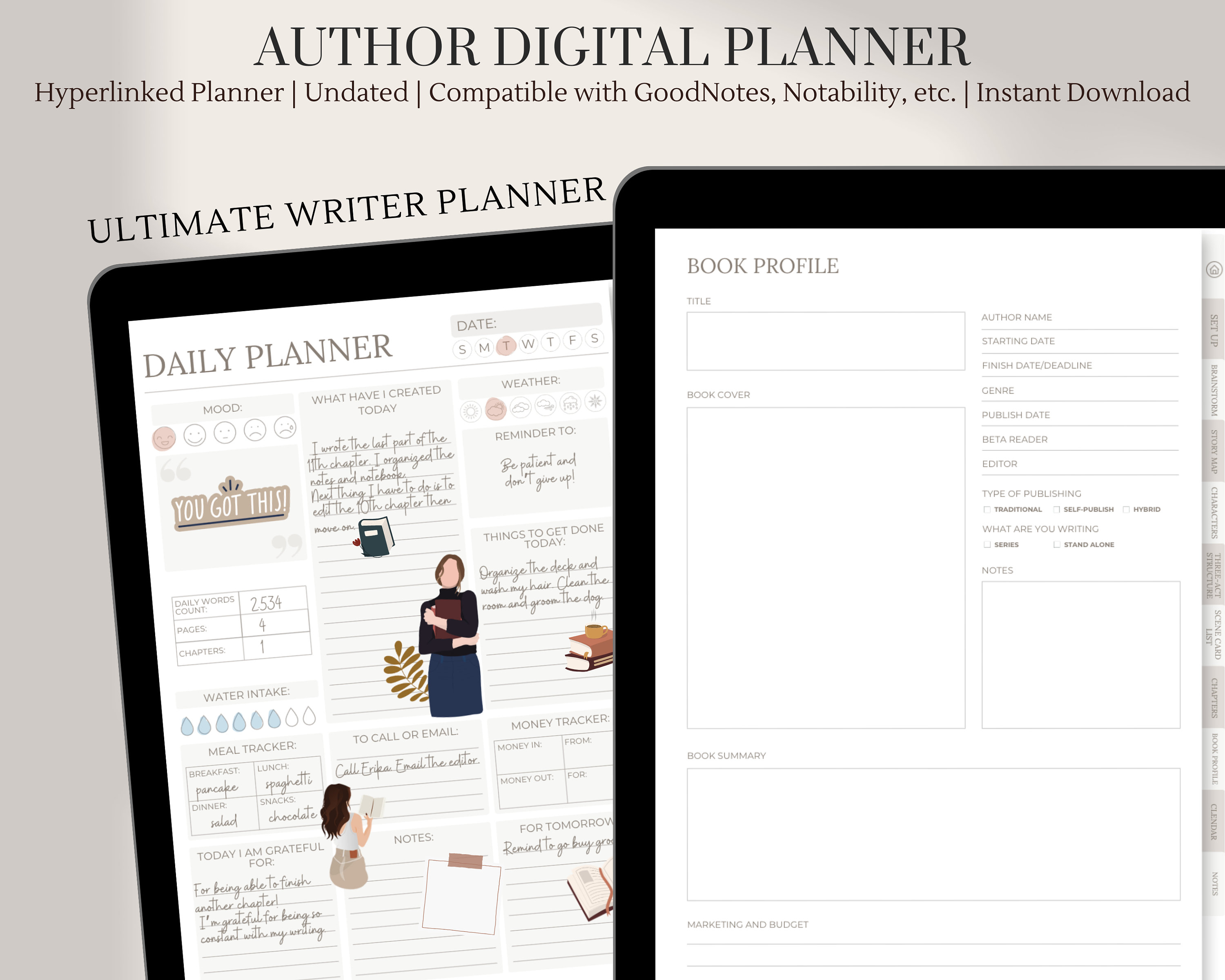 Author Planner | Novel Writing | Writers Planner | Digital Planner for GoodNotes, Notability etc. | Book Planning Workbook and Organiser
