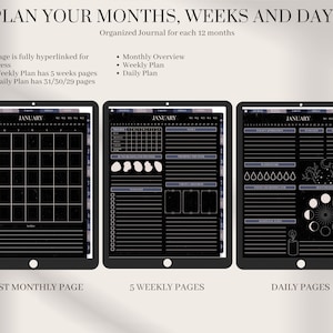 Undated Witchy Digital Planner Dark Mode | Free Tarot Stickers | Modern ...