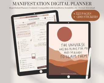 Manifestation Digital Planner | 526 Pages and +200 Digital Stickers | Law of Attraction Journal | Undated Manifest Journal