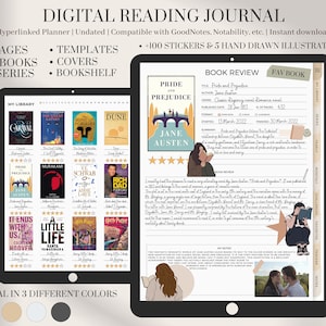 Diario di lettura / Planner digitale / Tracker di libri per GoodNotes / Recensione di libri / Scaffale / Registro di lettura / Diario di lettura digitale