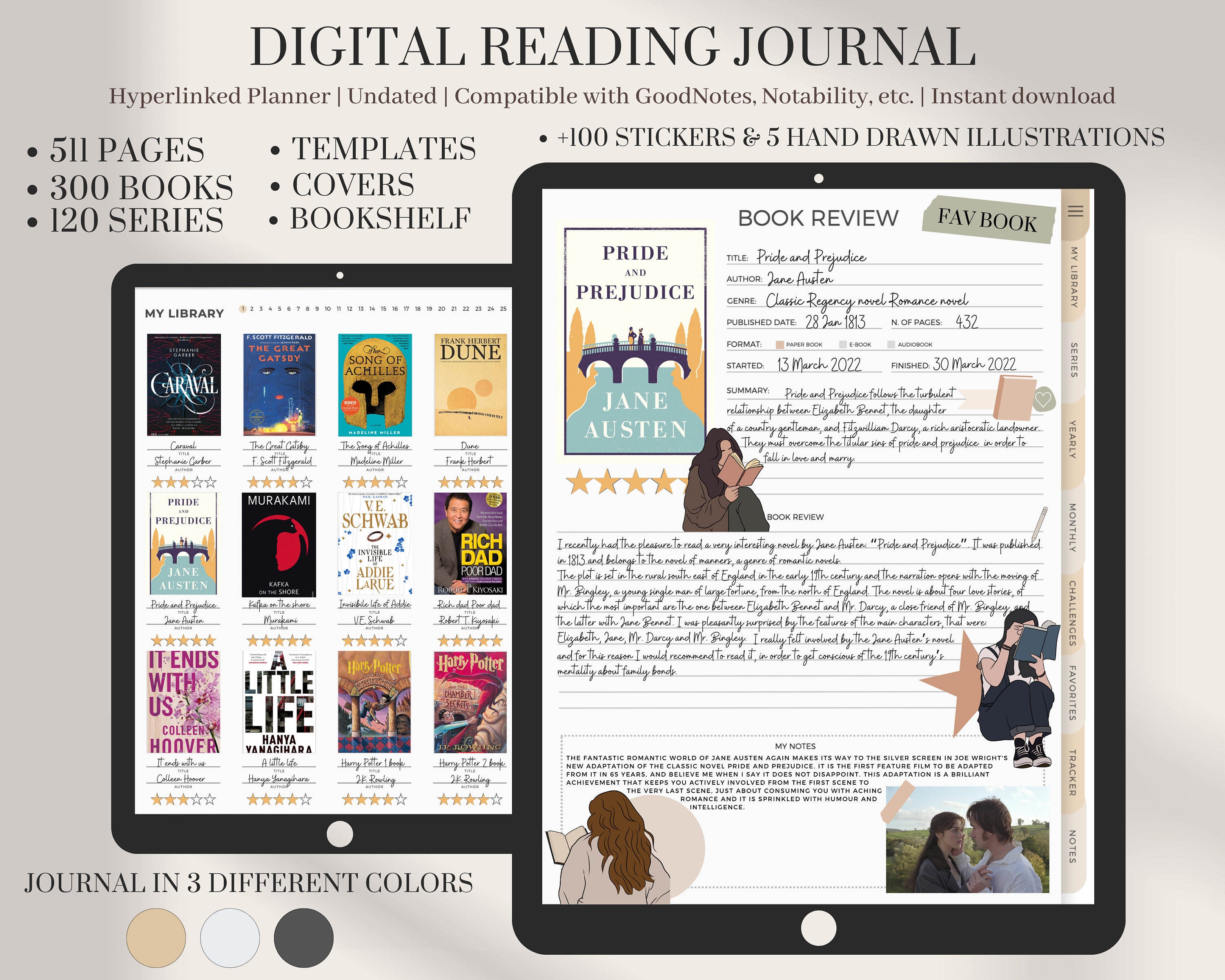 Reading Journal Digital Planner Book Tracker for Goodnotes Books Review ...
