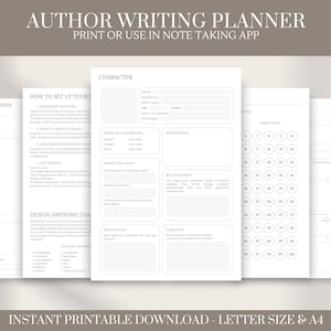 Modèles imprimables d&#39;auteur | Écriture de roman | Agenda pour écrivains | Cahier d&#39;exercices et organiseur de planification de livres | Téléchargement A4