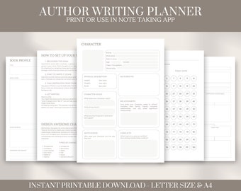 Author Printable Templates | Novel Writing | Writers Planner | Book Planning Workbook and Organiser | A4 Download