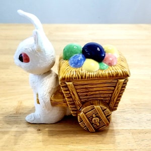Ceramic Easter Bunny With Cart Of Eggs Covered Candy Dish